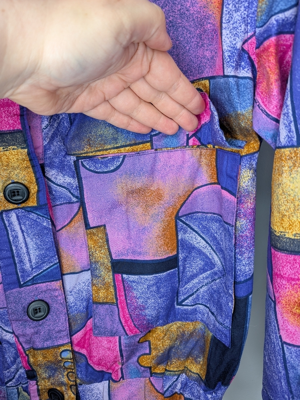 Vintage Abstract Print Jacket Pink Purple OSFM Fits L XL 90s Bold - Picture 6 of 12